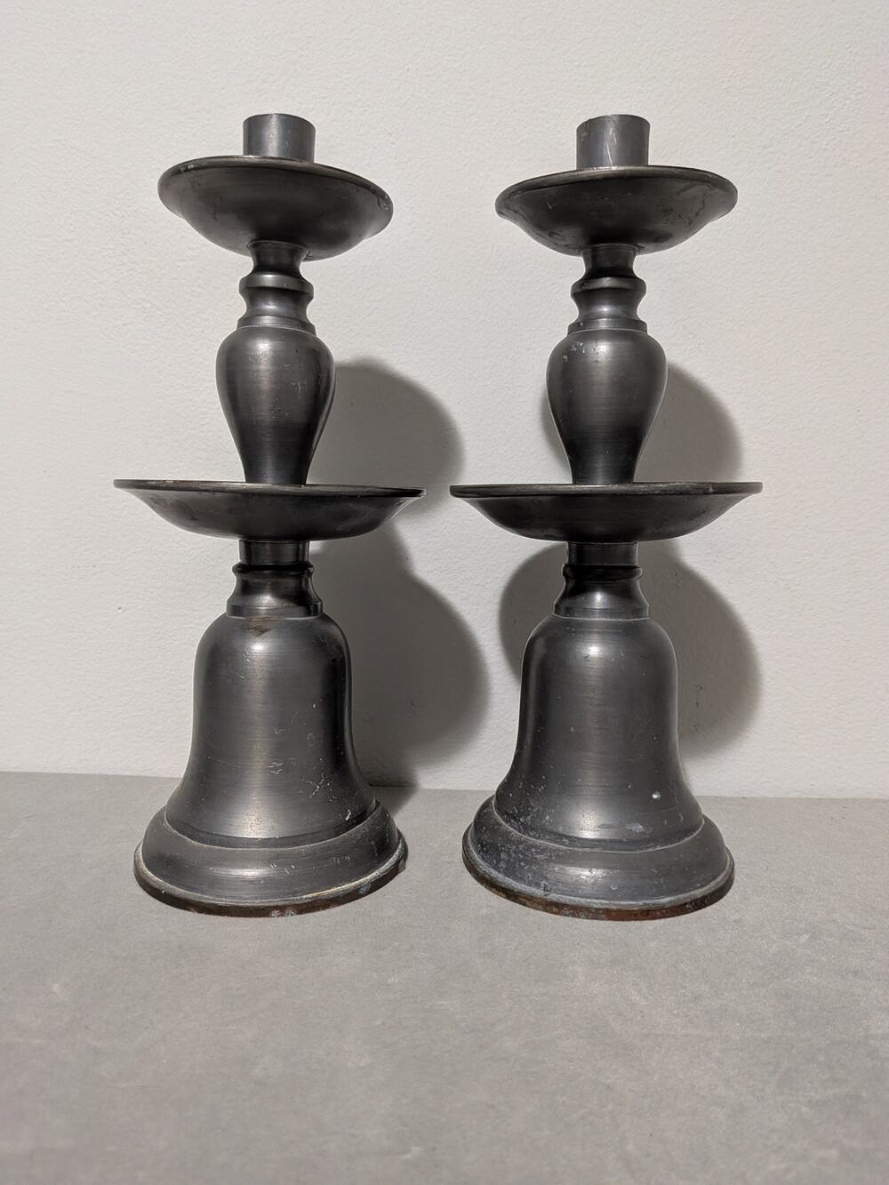 Pair of Heavy Pewter Candlesticks Vintage Metal Candle Holders Rustic Home Decor